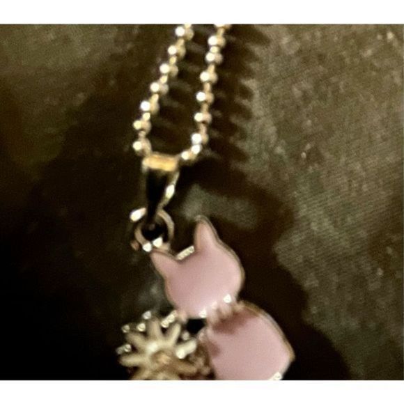 PINK KITTY SILVER N SAPPHIRE NECKLACE - Picture 2 of 3